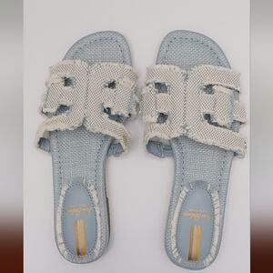 Sam Edelman Bay Fray Sz 7M Blue and White Woven Sandals